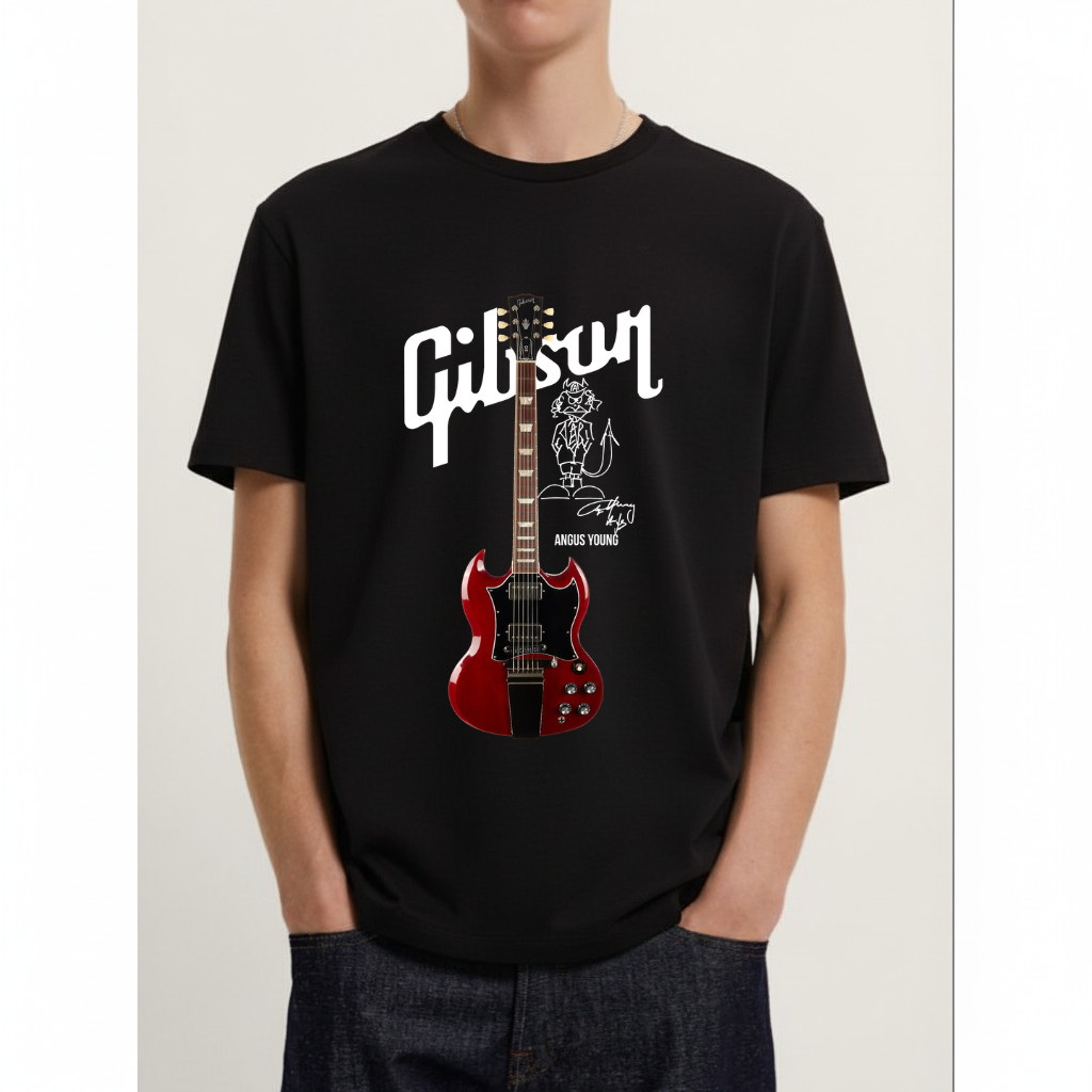 Gibson Les Paul Guitar Black Cotton Graphic T-Shirt Unisex S-5XL