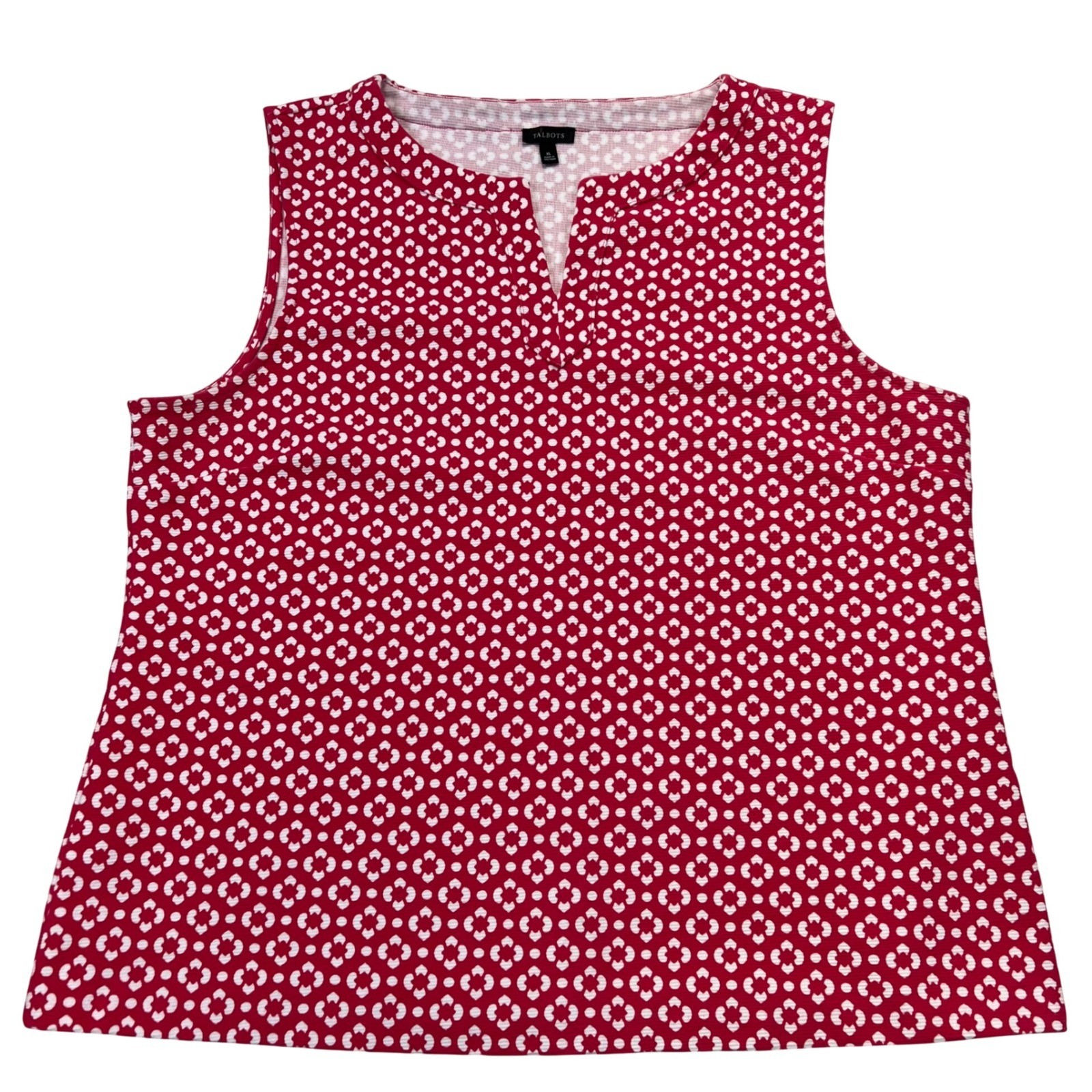 Talbots Sleeveless Split Neck Top Ottoman Shell Top XL Geometric Textured Flower