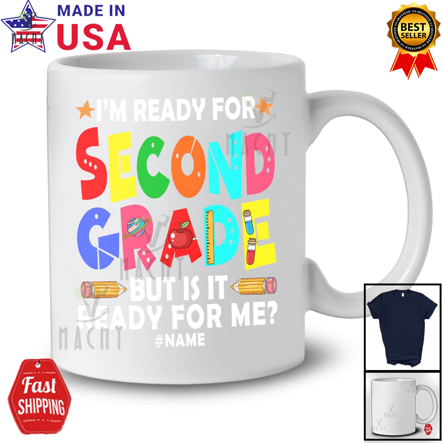 Custom Name Ready For Second Grade; Humorous First Day Of School Pencils T-Shirt