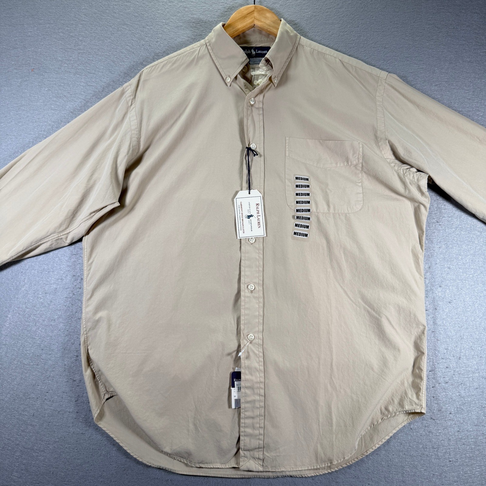 Ralph Lauren Blake Garment Dyed Broadcloth Button Down Shirt Men’s Medium Beige