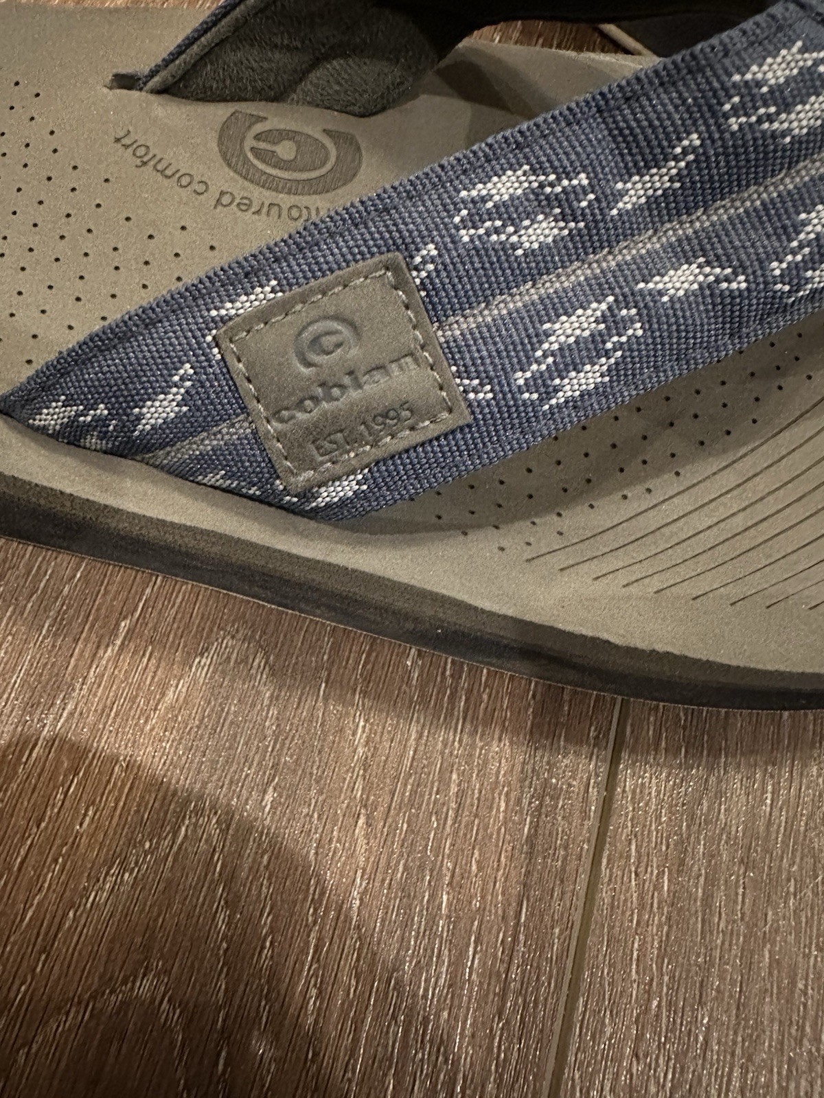 Cobian Contoured Comfort Blue/Gray Flipflops Sz 5-6 Memory Foam COMFORTABLE! EUC