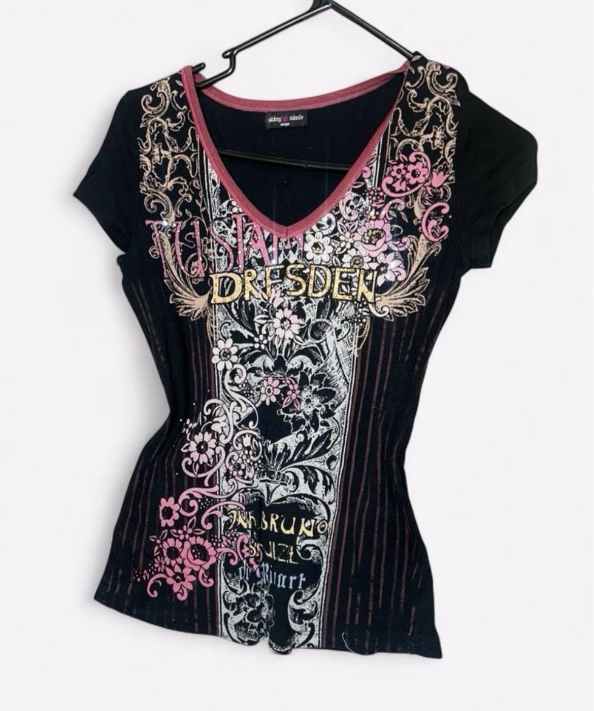 Y2K Rhinestone Skinny Minnie grunge top with a gothic vibe L
