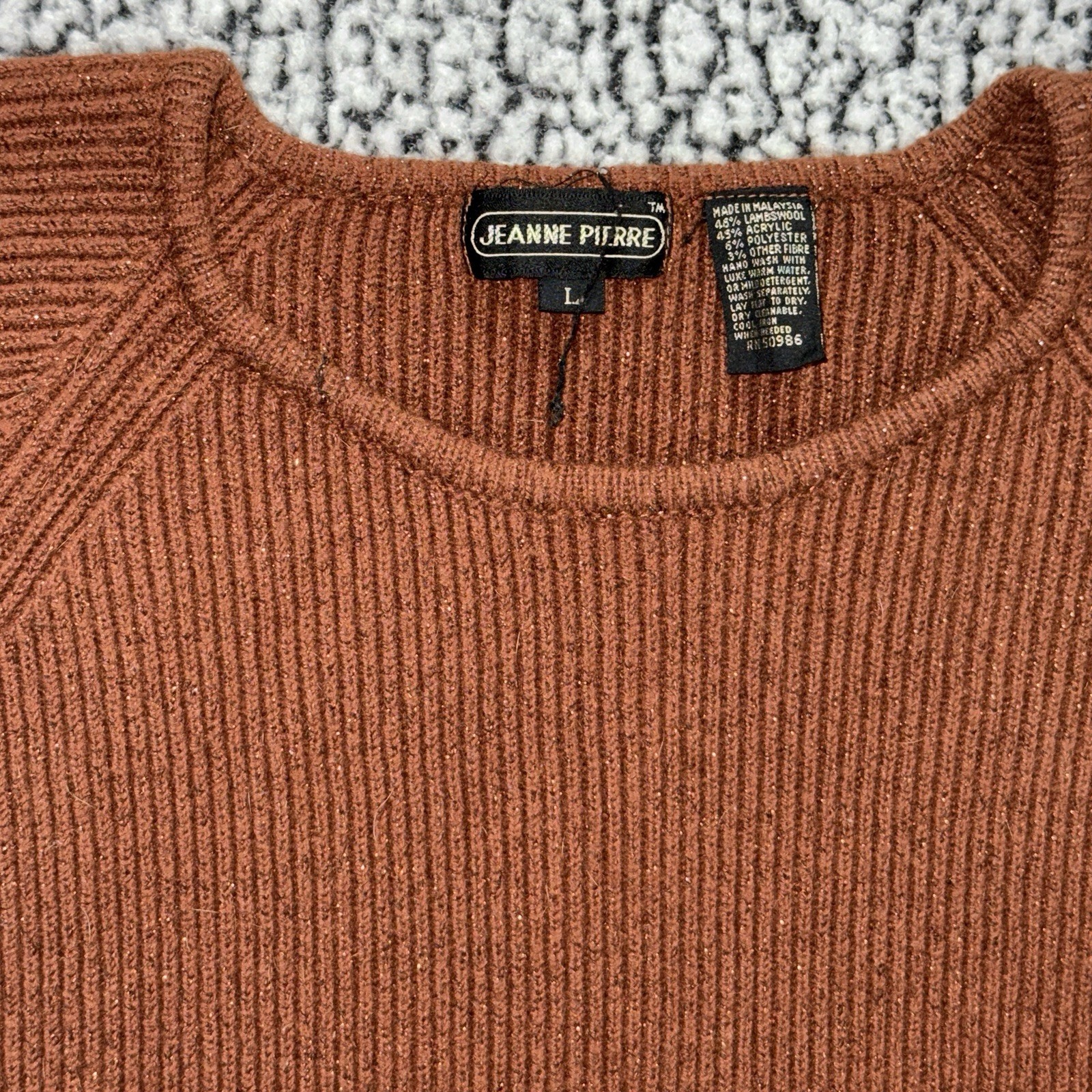 Vintage Jeanne Pierre Wool Blend Sweater Sz L Brown Sparkle Cottagecore 80s 90s