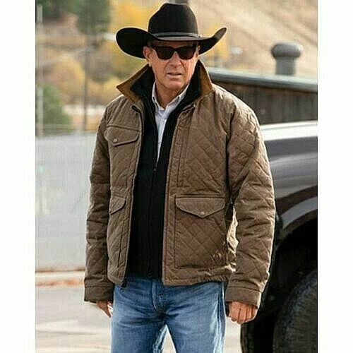 Mens Yellowstone Kevin Costner John Dutton Season 4 Brown Cotton Quilted Jacket