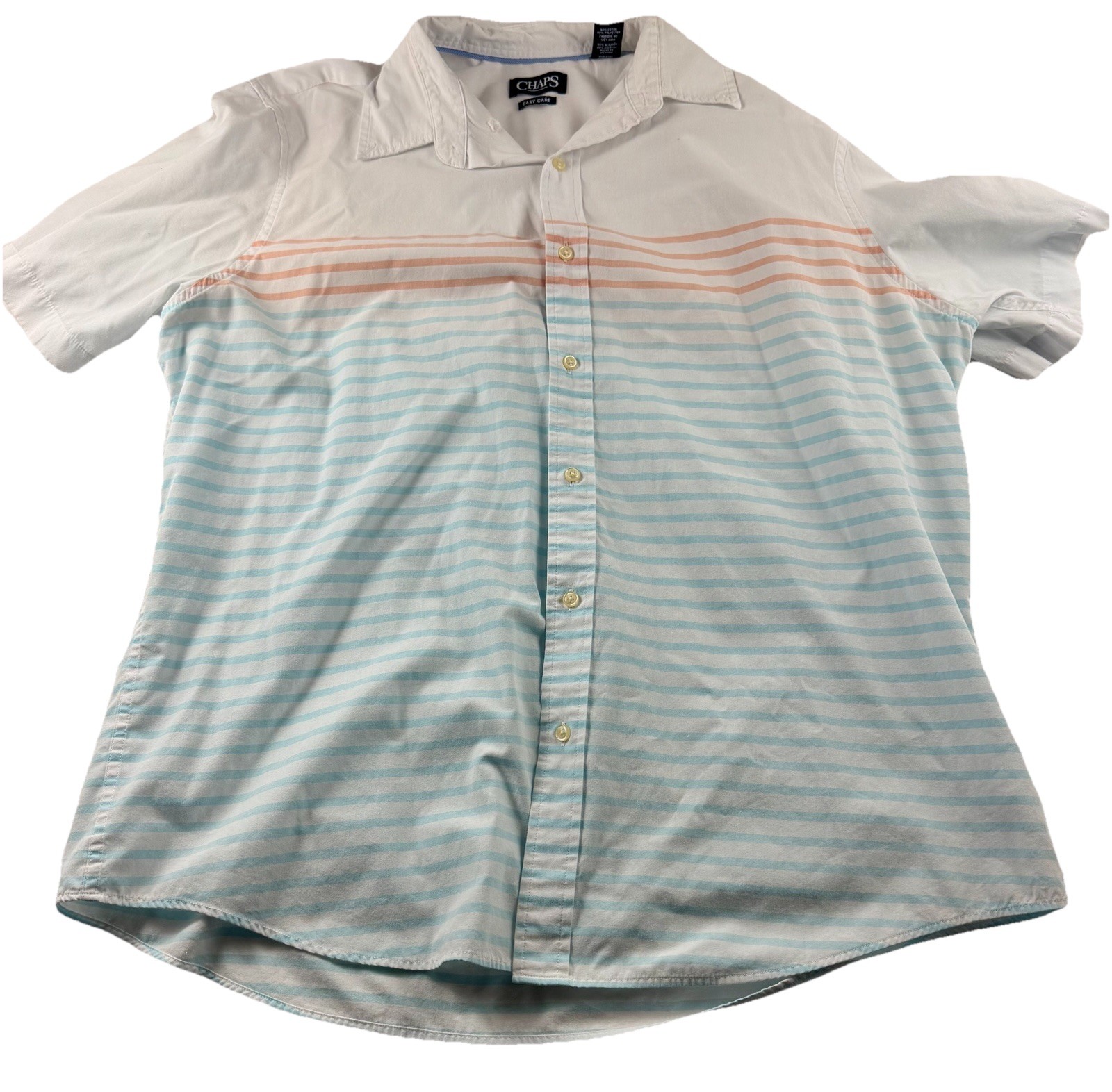 Chaps Easy Care XXL White With Multi Color Stripes Polo Short Sleeve Collared