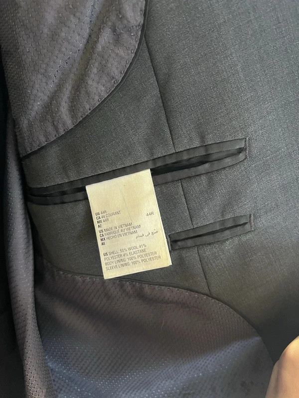 bar III Slim Fit Gray Wool Blend Suit 44R Jacket 34×30 Pants Men’s 2 Piece Set