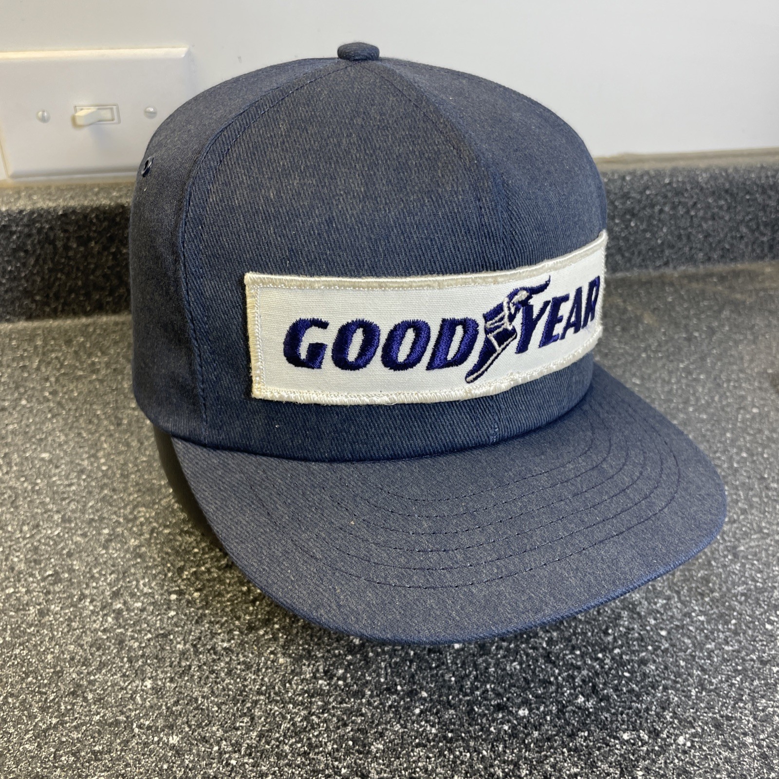 Vintage Goodyear Patch Snapback Trucker Hat Cap 70s USA Swingster Foam Removed
