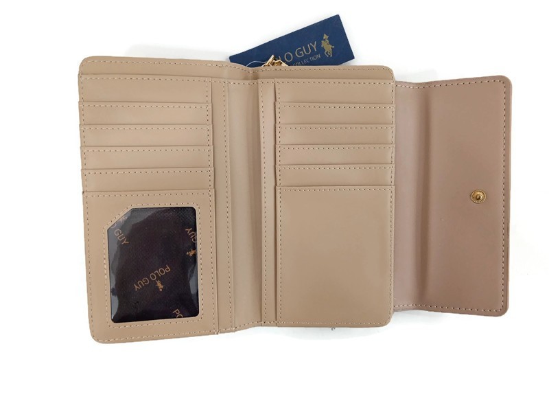 ​Polo Guy Women’s Wallet Beige Leather Fabric Organizer Clutch Purse 18×10.5x4cm
