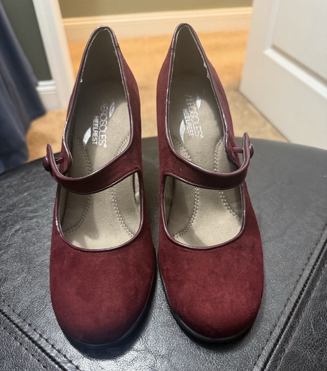 Aerosoles Women’s Mary Jane Heels Burgundy Suede Round Toe Buckle Strap 9