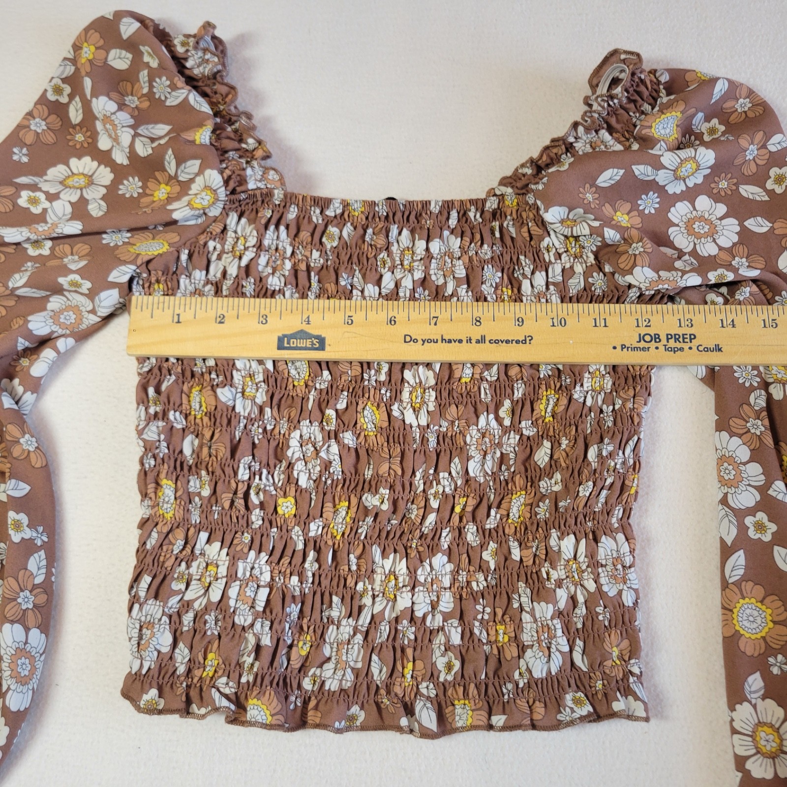 Hesperus Smocked Tube Top Long Sleeve Brown Floral Blouse Size S Boho Cowgirl