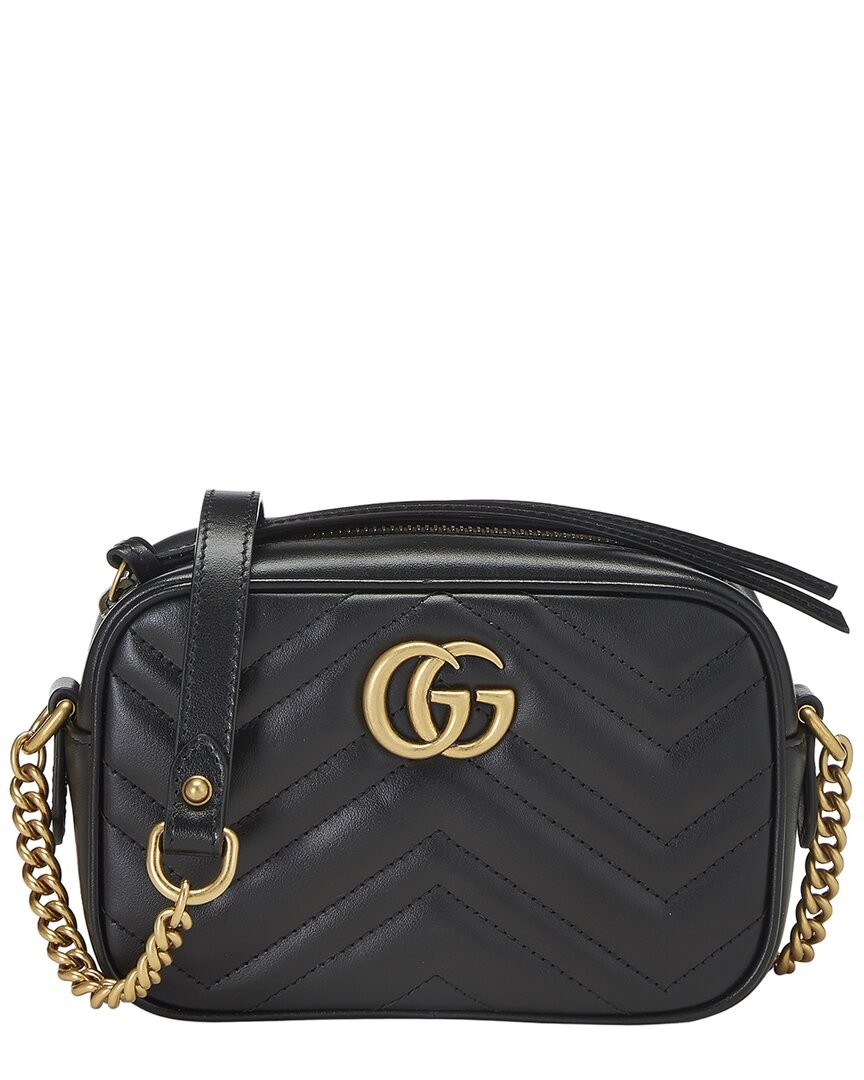 Gucci Black Leather Gg Marmont Crossbody Mini (Authentic Pre-Loved) Women’s