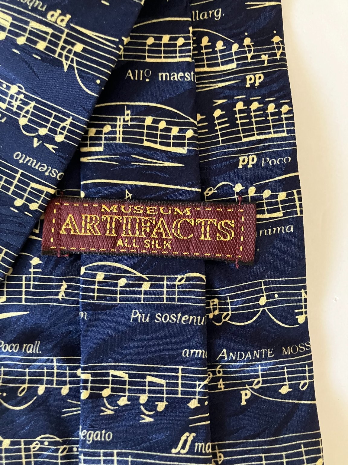 MUSEUM ARTIFACTS Men’s Navy Gold Tosca Opera Music Notes Silk Tie Classic 58″
