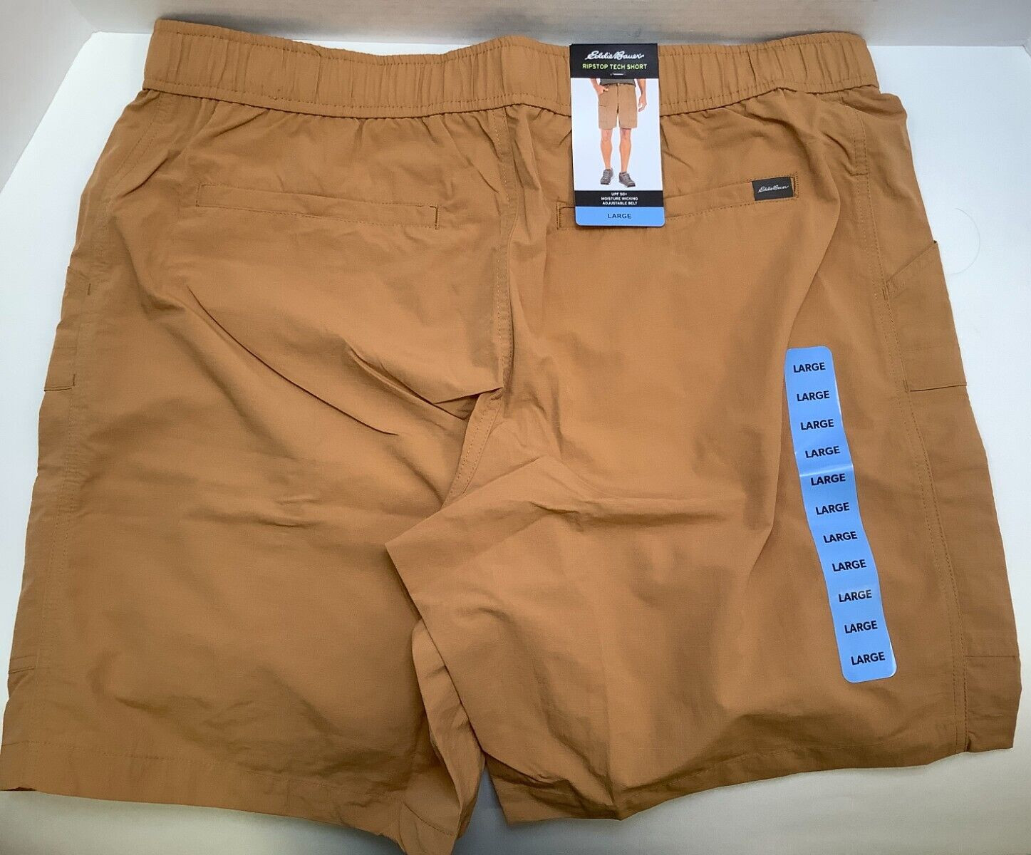 Eddie Bauer Men’s Ripstop Tech Pull On Short, Large, Brown, Free Shipping!!!