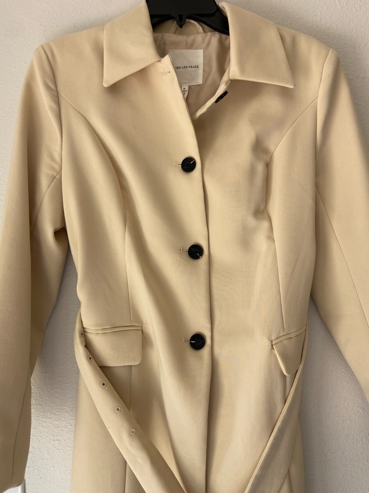 Avec Les Filles Modern Cutaway Belted Long Trench Coat Womens Size M