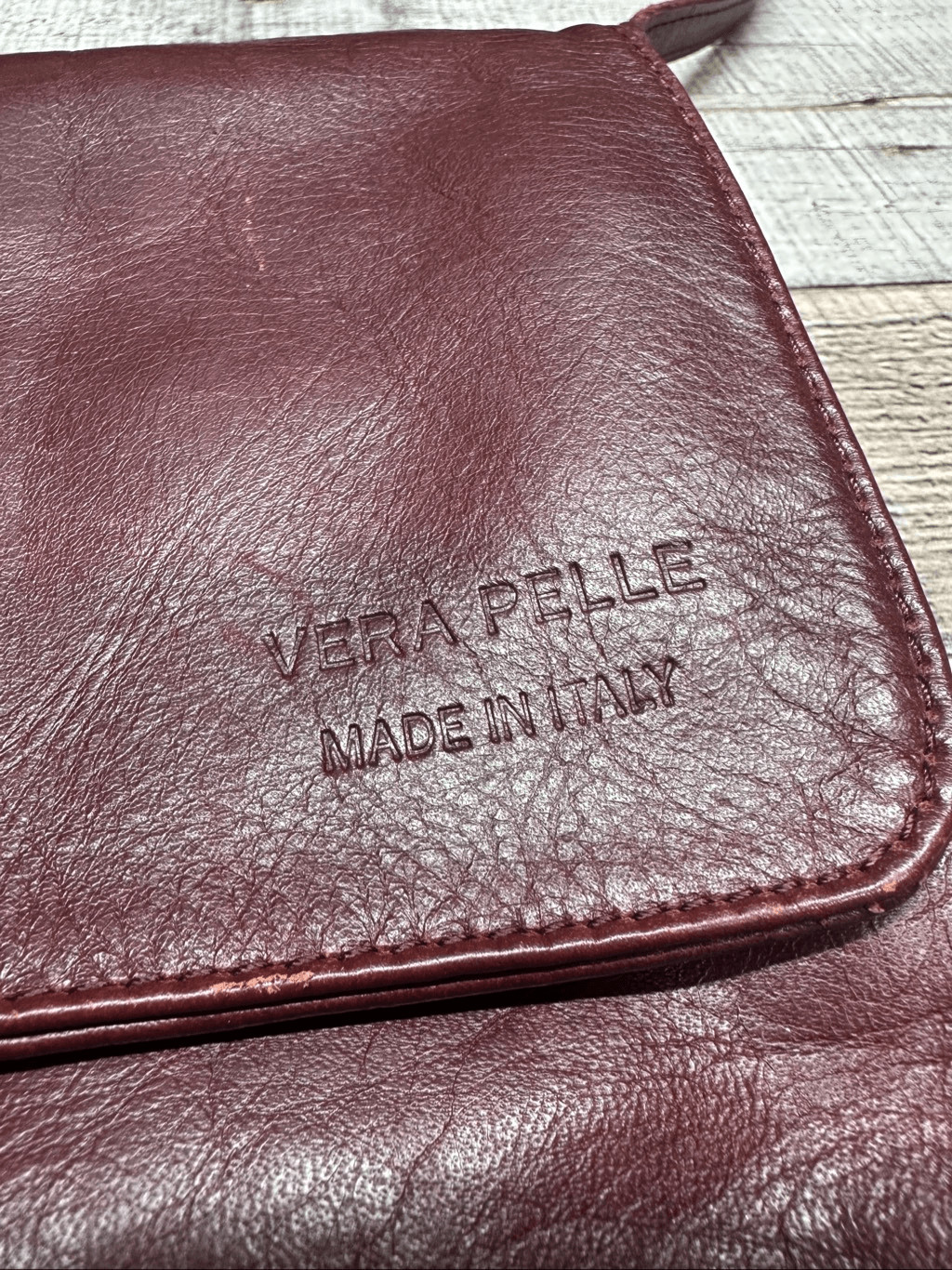 Vintage Vera Pelle Italian Leather Burgundy Dark Cherry Merlot Crossbody Bag