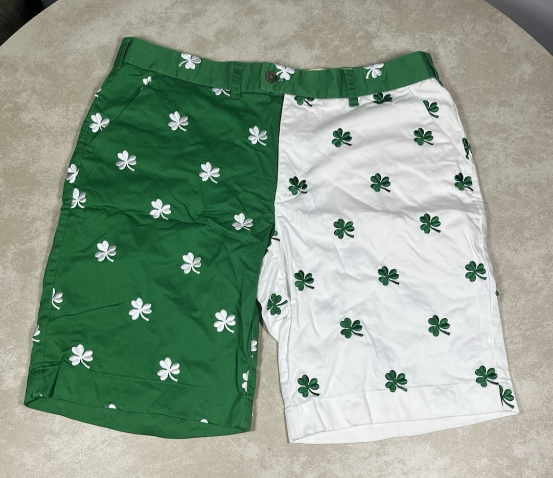 Loudmouth Green White Shamrock Golf Shorts Size 38 1395