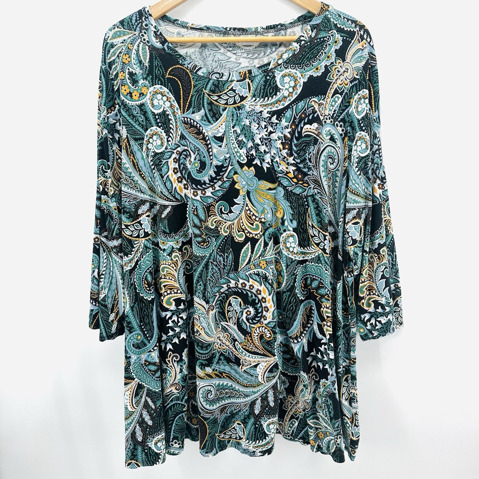 Jessica London Paisley Tunic Top Plus Sz 26/28 Teal Boho Resort Travel AD30