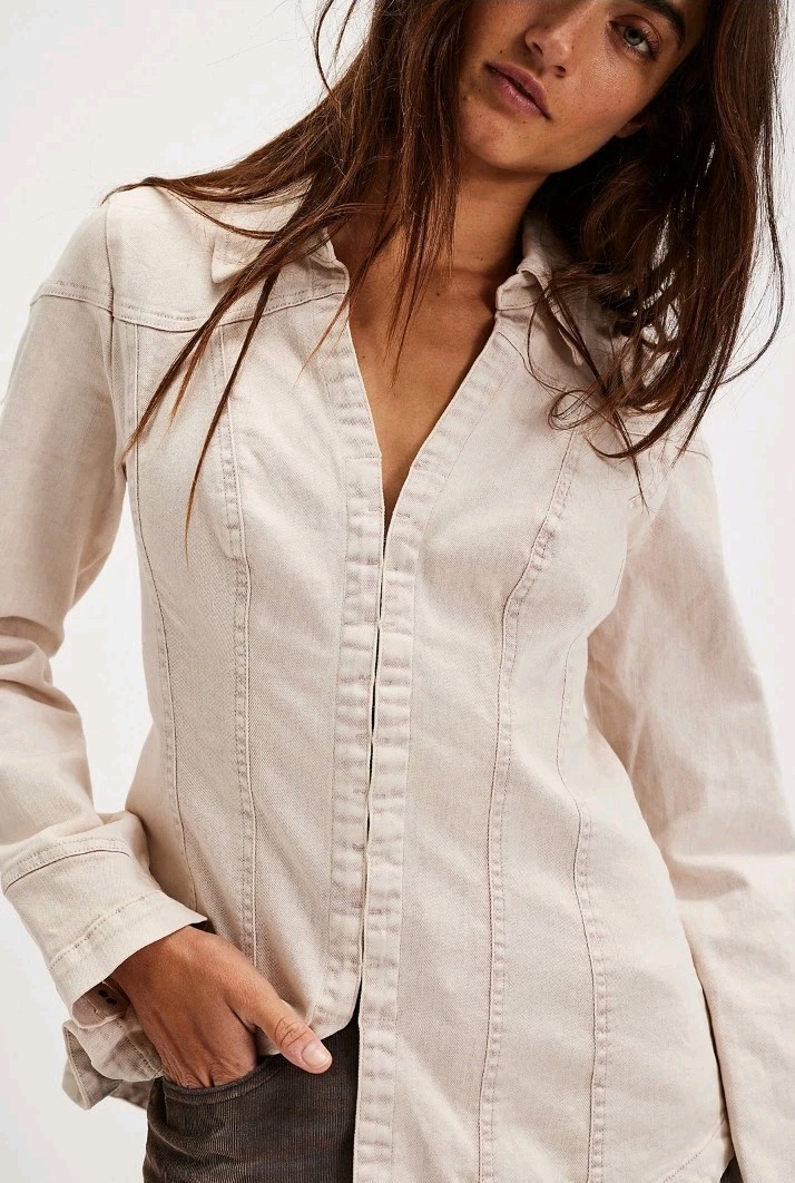 NEW Free People Kenny Slim Tunic Top Sandwash Y2K Denim Fitted Corset Jacket S