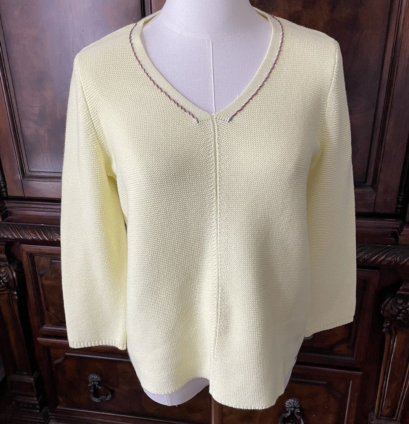 J.Jill Lemon Yellow Knit Sweater Petite Small 3/4 Sleeve Coastal Quiet Luxury