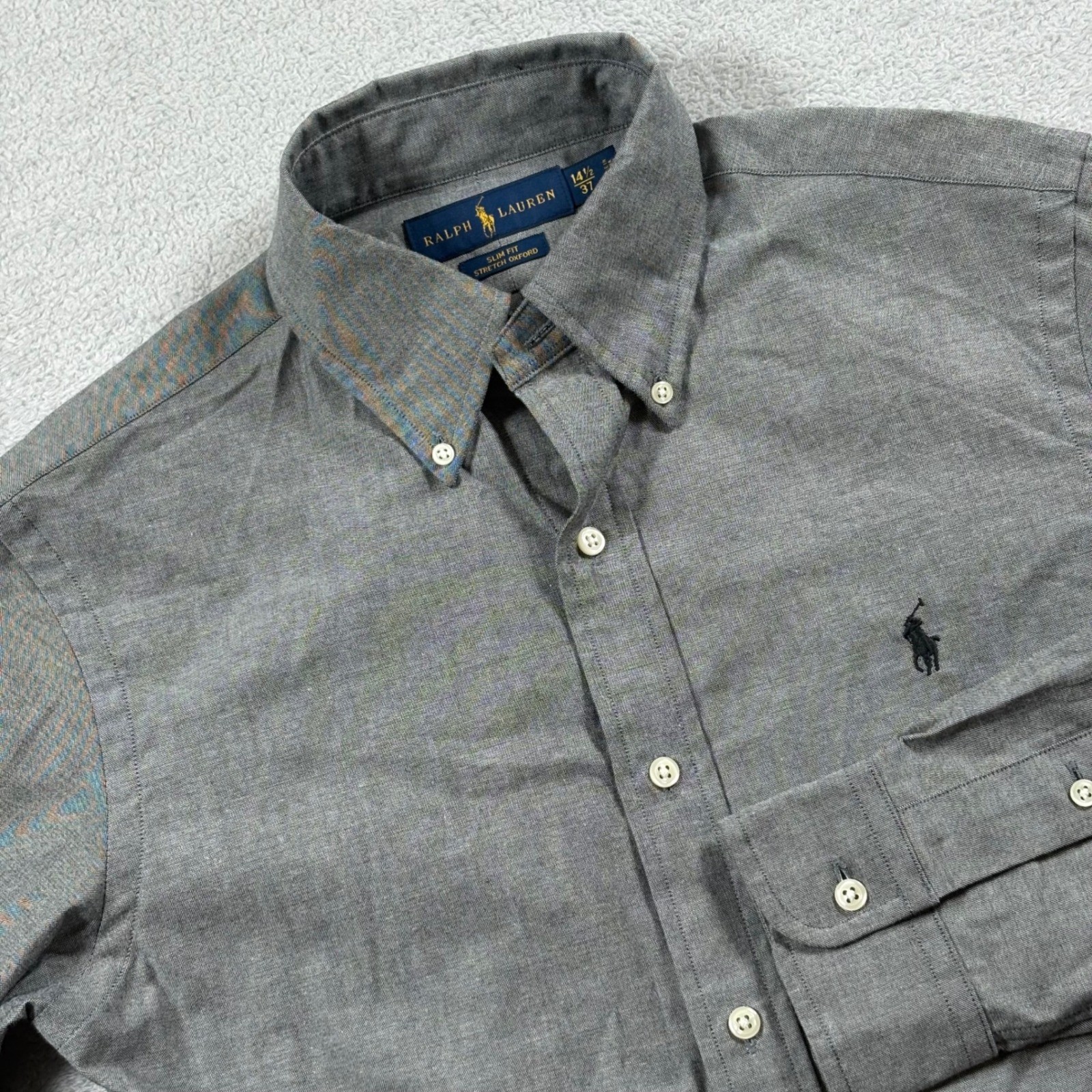 Ralph Lauren Mens Slim Fit Stretch Oxford Shirt Grey Nero 14.5/37 Preppy New