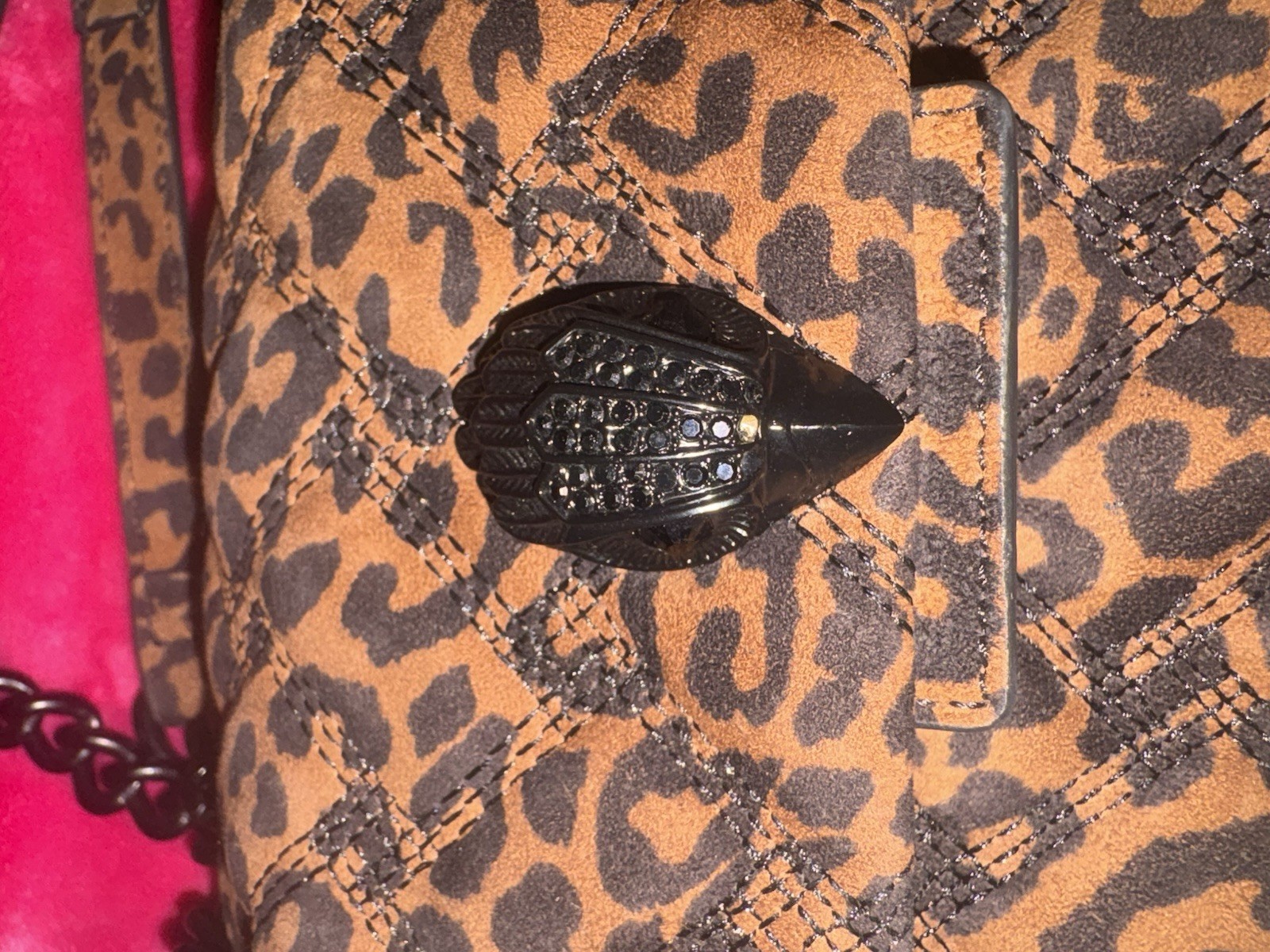 Kurt Geiger Kensington Leopard Print Quilted Shoulder Bag Chain Strap Dust Bag