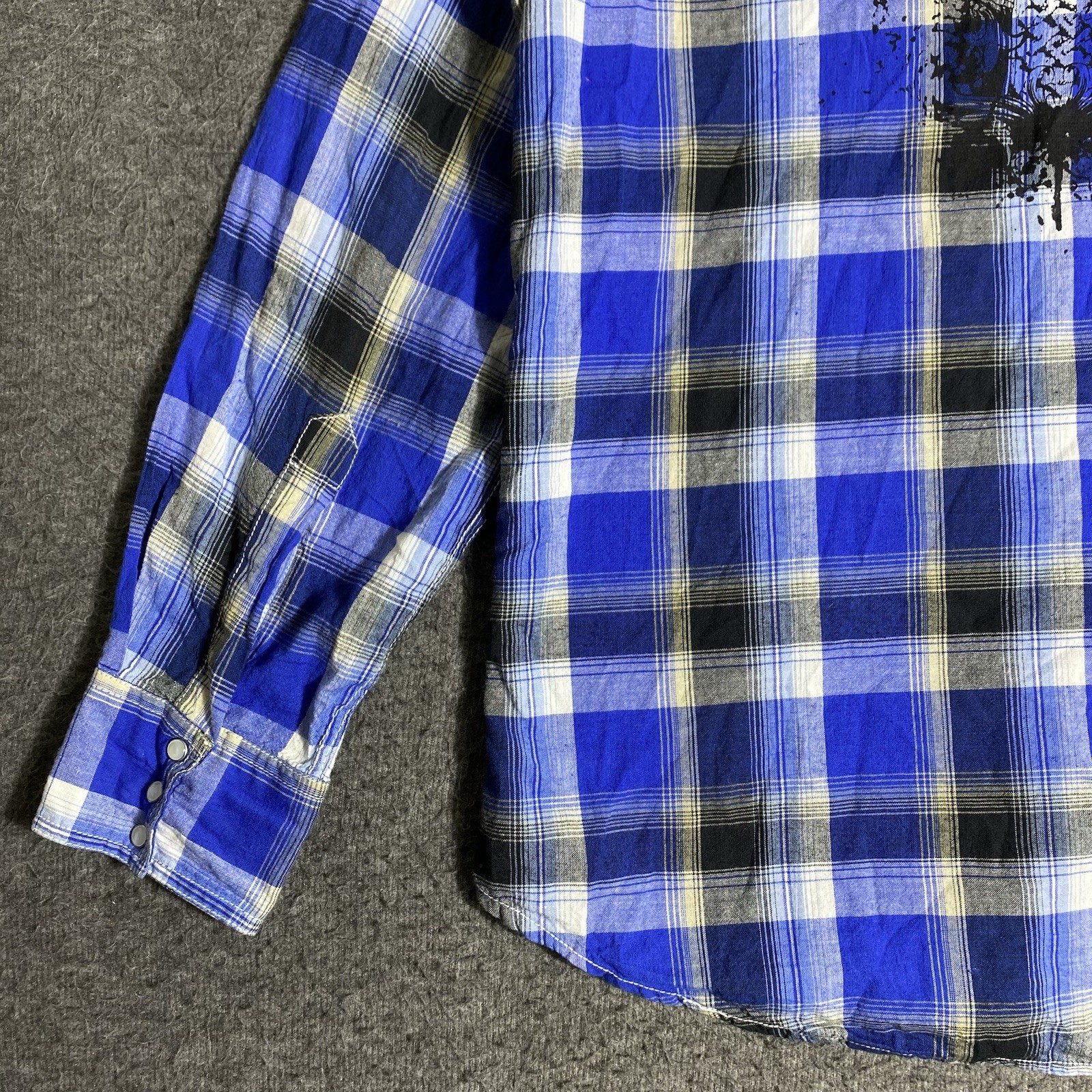 Ely Cattleman Shirt Mens L Blue Plaid Western Pearl Snap Cowboy Rodeo Rancher