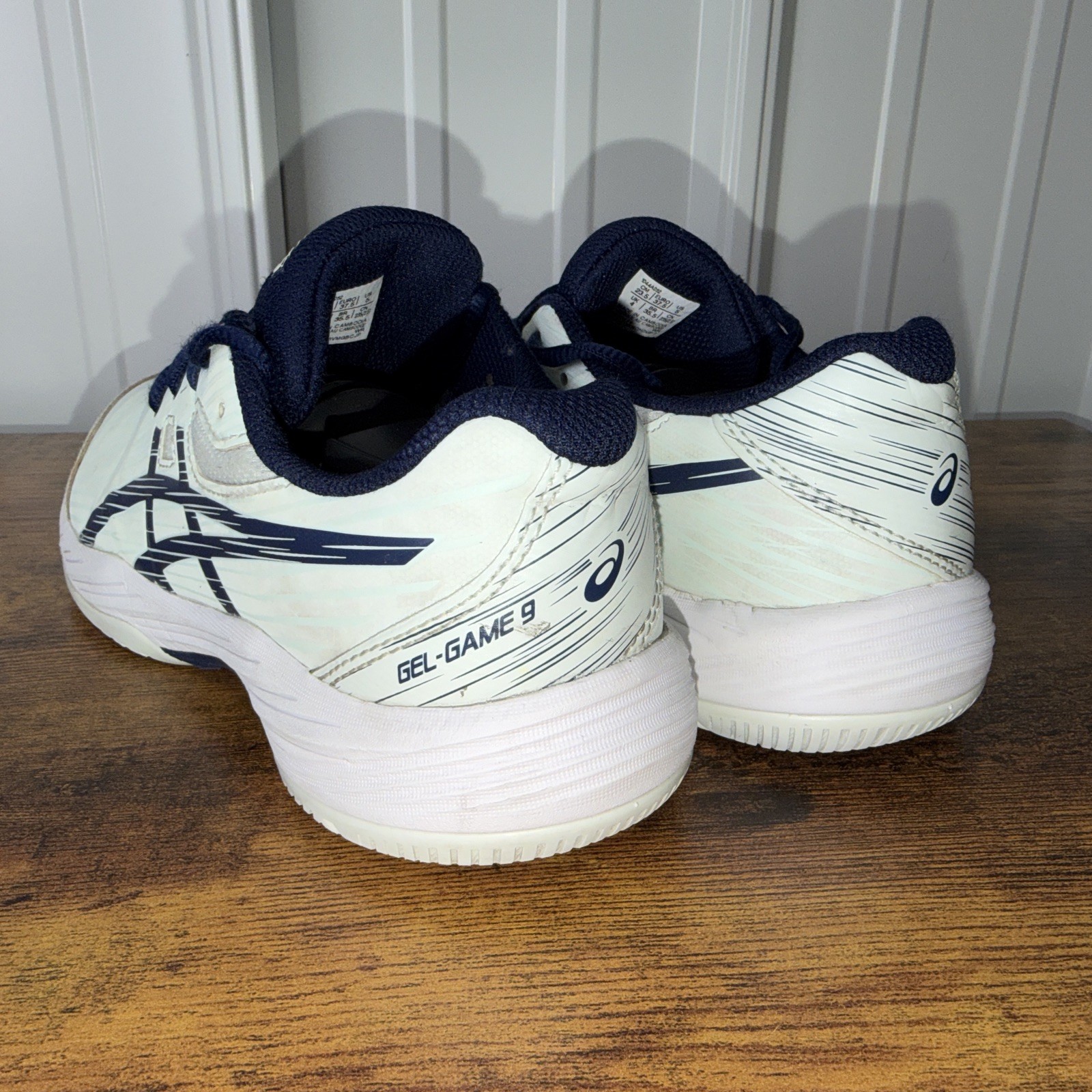 ASICS Shoes Men’s Size 5 Gel Game 9 Pickleball Shoes White Navy Blue Read