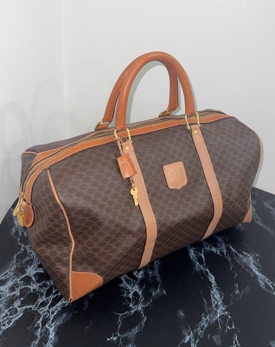 CELINE Macadam Boston Bag M13 Travel Duffle Bag Brown —AUTHENTIC—