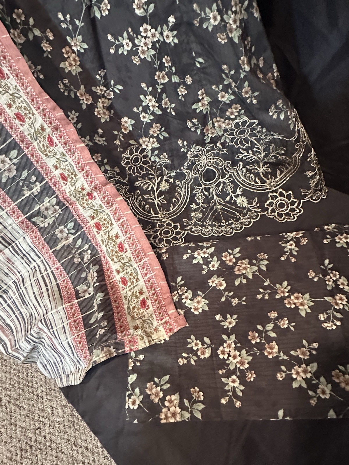 Bin Saeed Lawn Cotton 3 Pc Suit-premium Cut Work Emb- Aline Style-M & L – $44