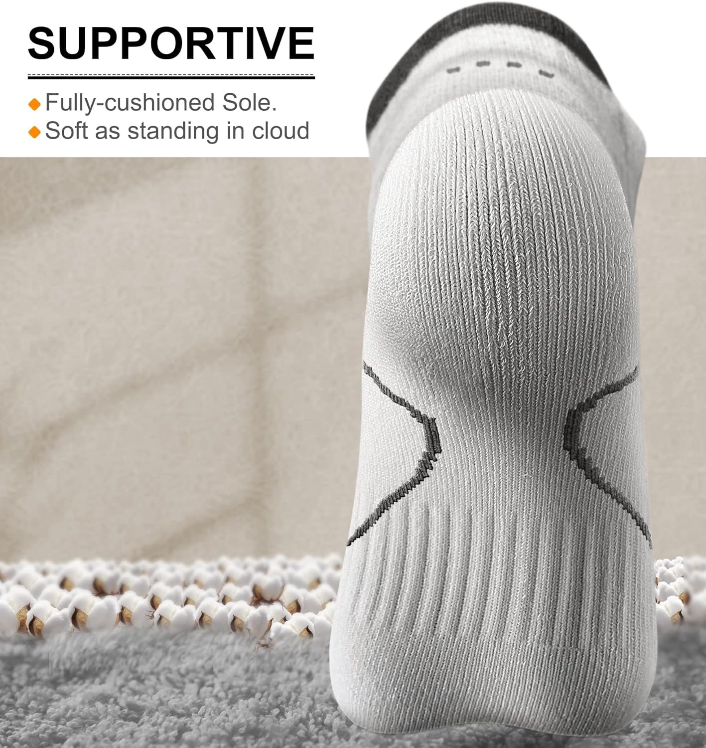 BULLIANT Men Running Socks 6Pairs-Ankle 13-15, 6pairs-white/Black Gray3100
