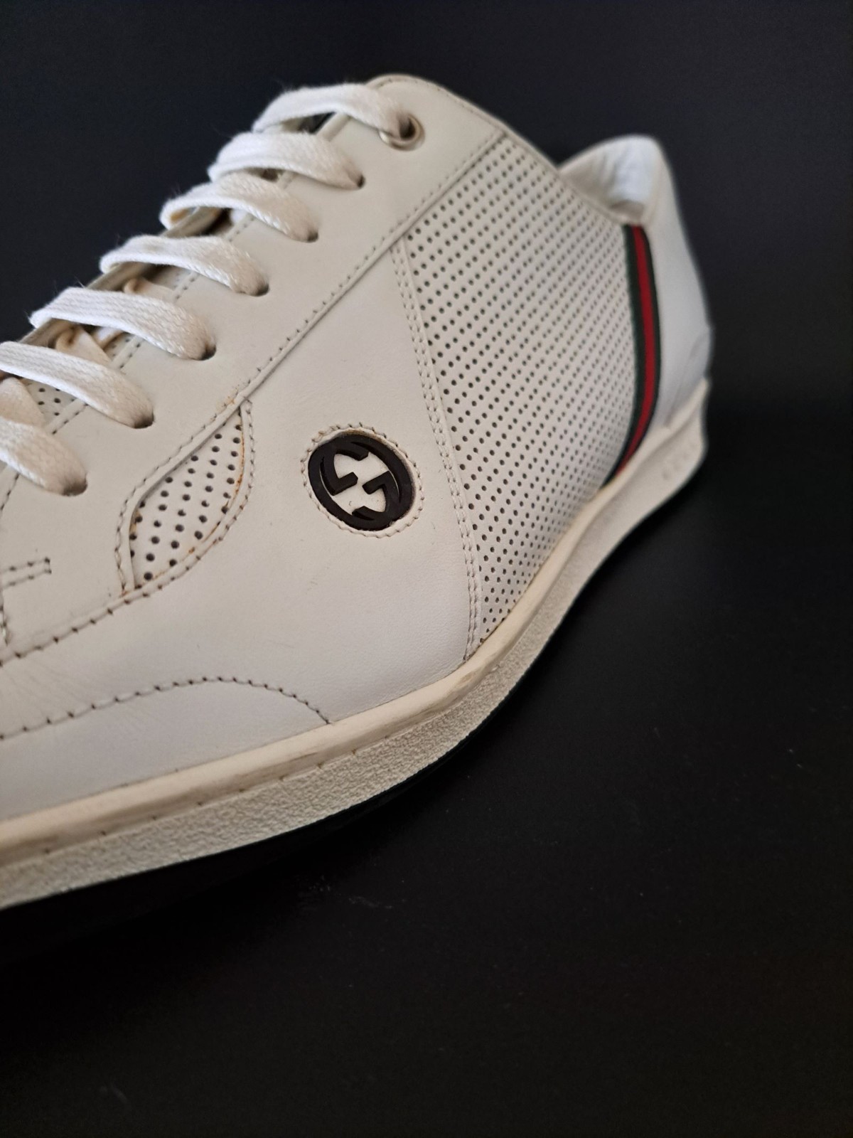 GUCCI Pelle S. Gomma Web Accent Men’s Sneakers Size 13D