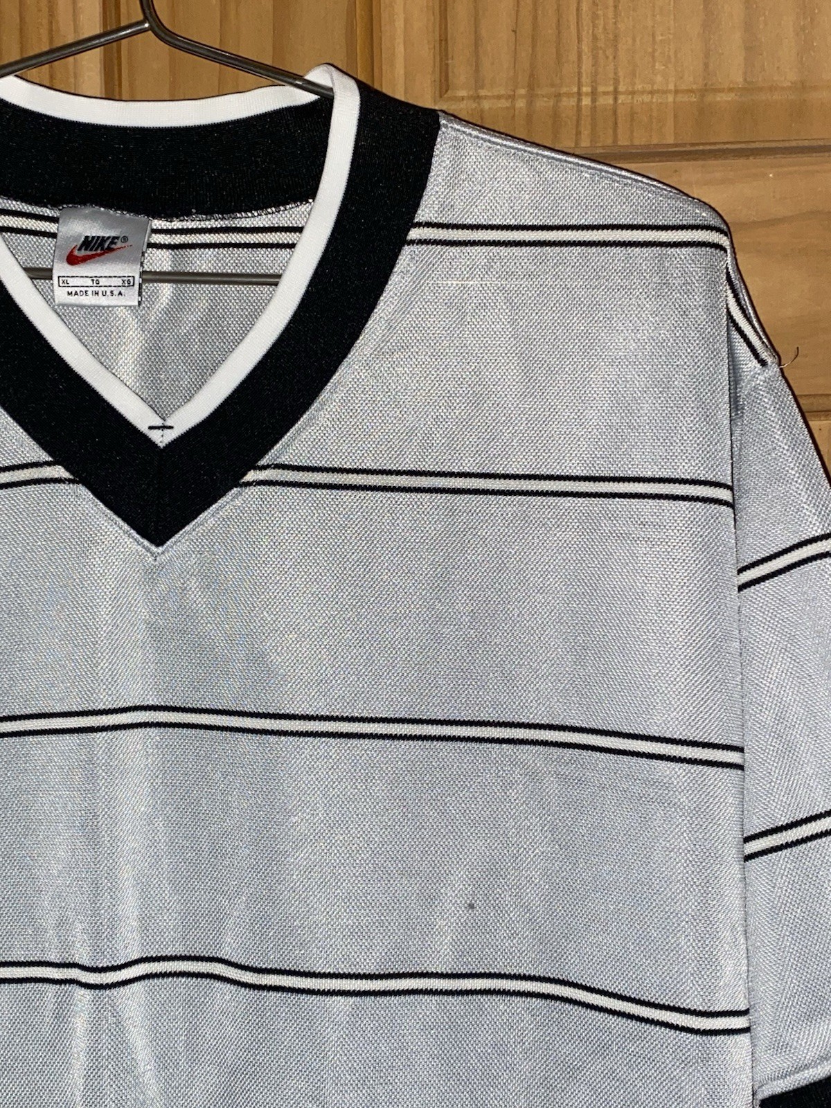 VTG 90’s Nike Jersey Shirt WhiteStriped Embroidered Logo Made In USA WhiteTag XL