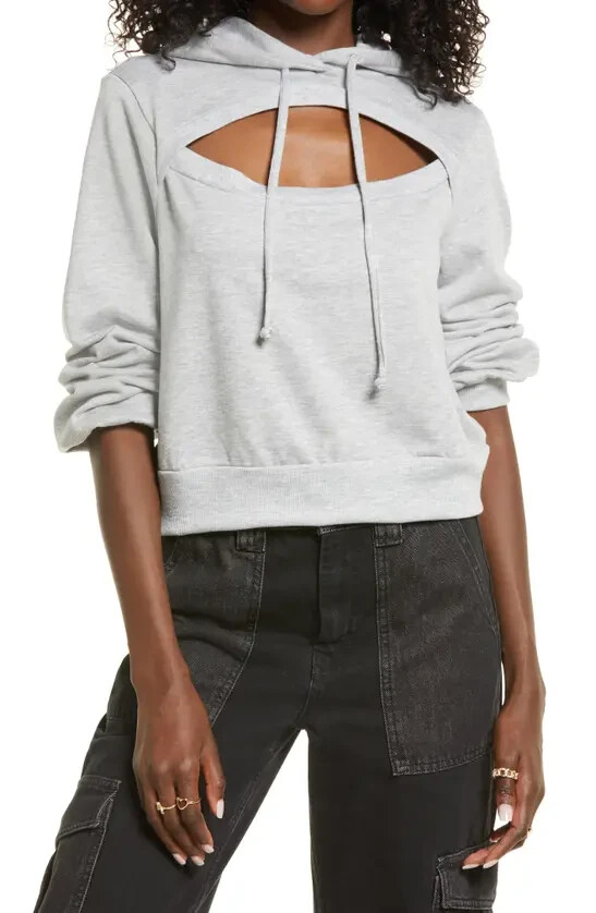 BP. NEW $49 Fitted Peekaboo Hoodie in Grey Light Heather XXS