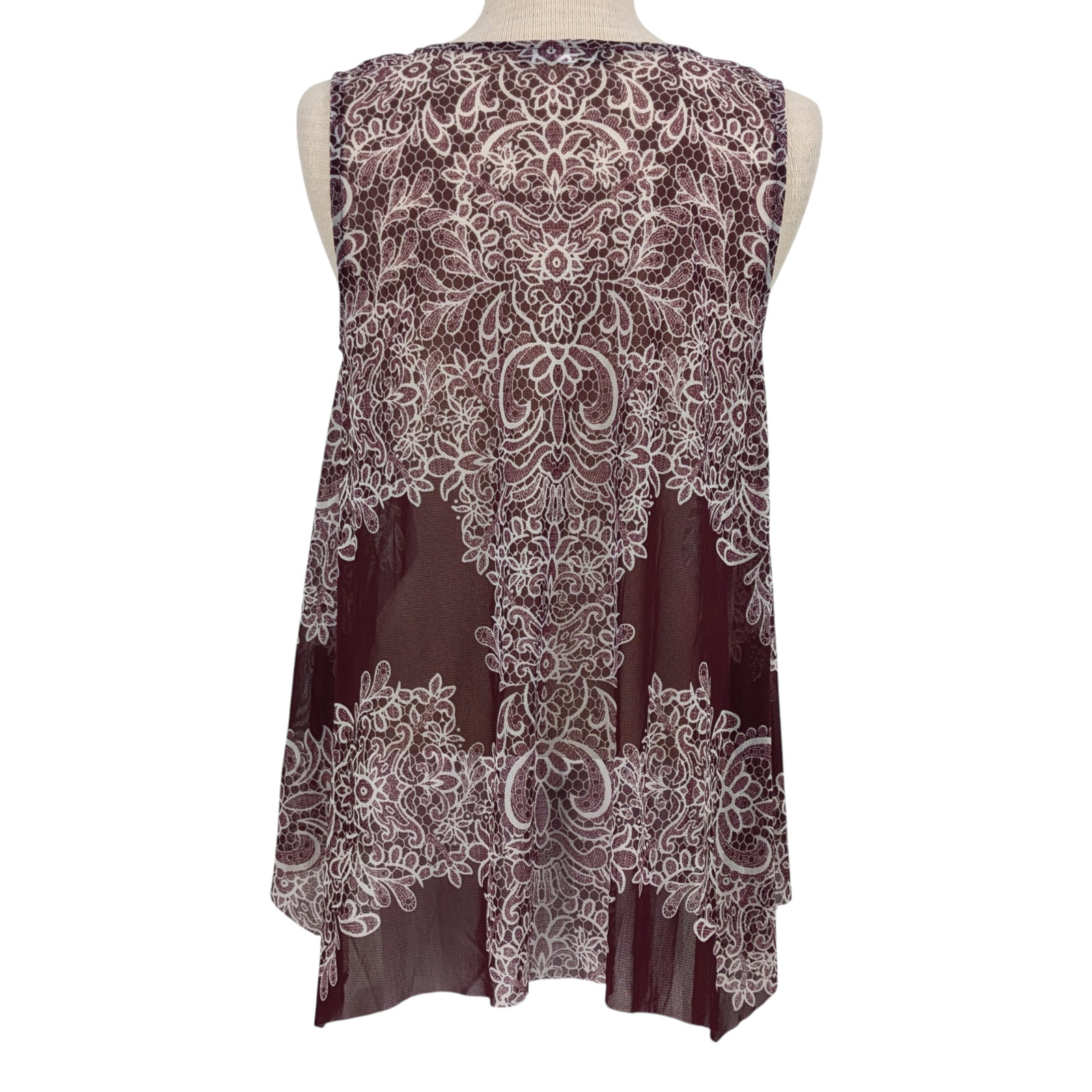 Boho Asymmetrical Tank Top M Sheer Burgundy Flowy Whimsigoth Dark Romance Layer