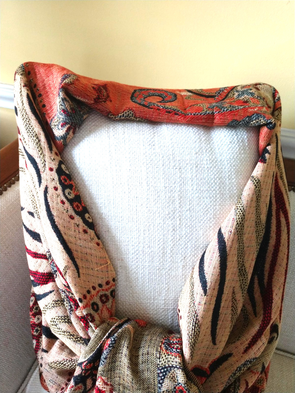 Pashmina Scarf Wrap Shawl Woven Tan Black Orange Paisley Fringe 27 x 68 inches
