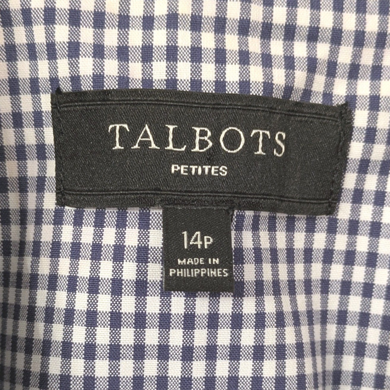 Talbots Petites Navy Blue White Gingham 3-Button Blazer Jacket 14P Cotton Blend