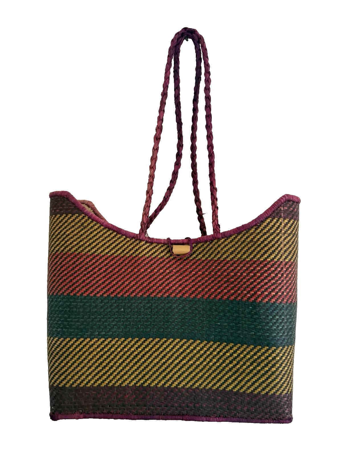 Handwoven Multicolor Stripe Straw Handbag Purse 11.5x11x5 Inches Summer Tote