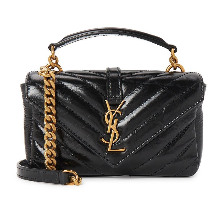 SAINT LAURENT YSL College Leather Crossbody Handbag Women Black 7.8×1.2×5.1 in