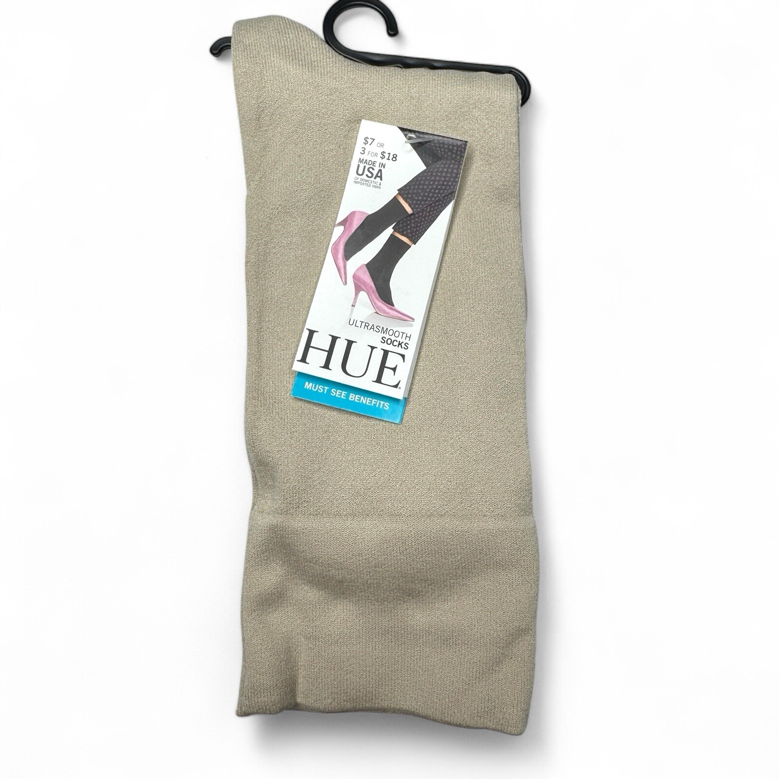 Hue Womens Ultrasmooth Socks One Size Chinos Beige Sleek Fit Smooth Feel