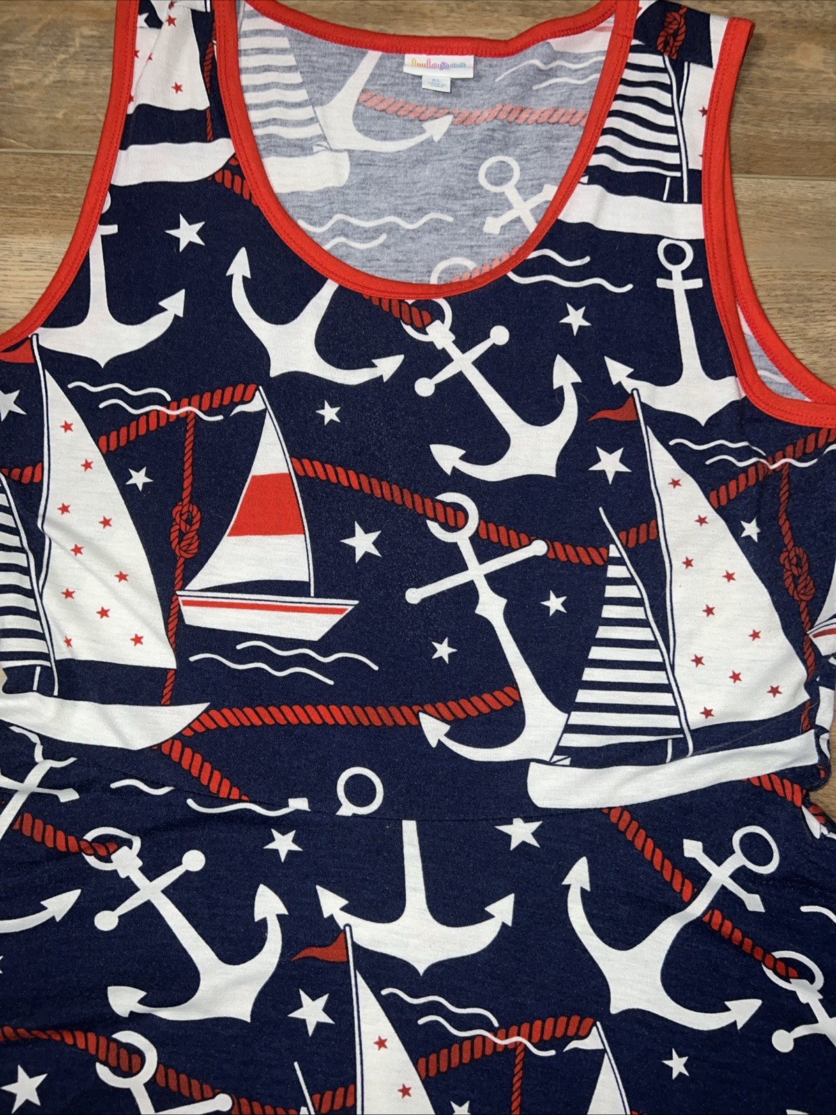 XL 18/20 16 LuLaRoe Nicki Dress Pockets Sleeveless Red/white/blue Anchor Sails