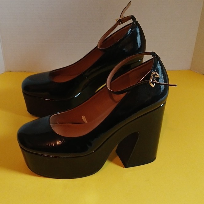 Jessica Simpson Womens Black Patent Leather Platform Ankle Strap Heels 10