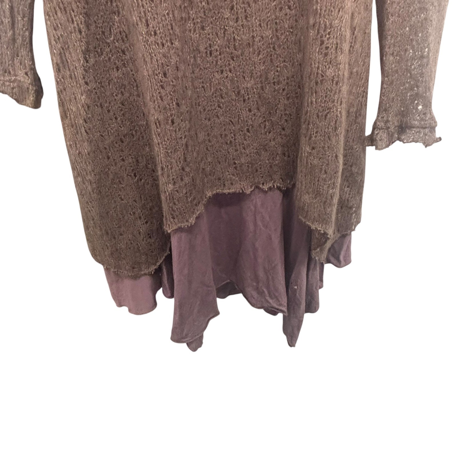 Pretty Angel Mauve Layered Ruffle Rosette Knit Tunic Dress XL Boho Lagenlook