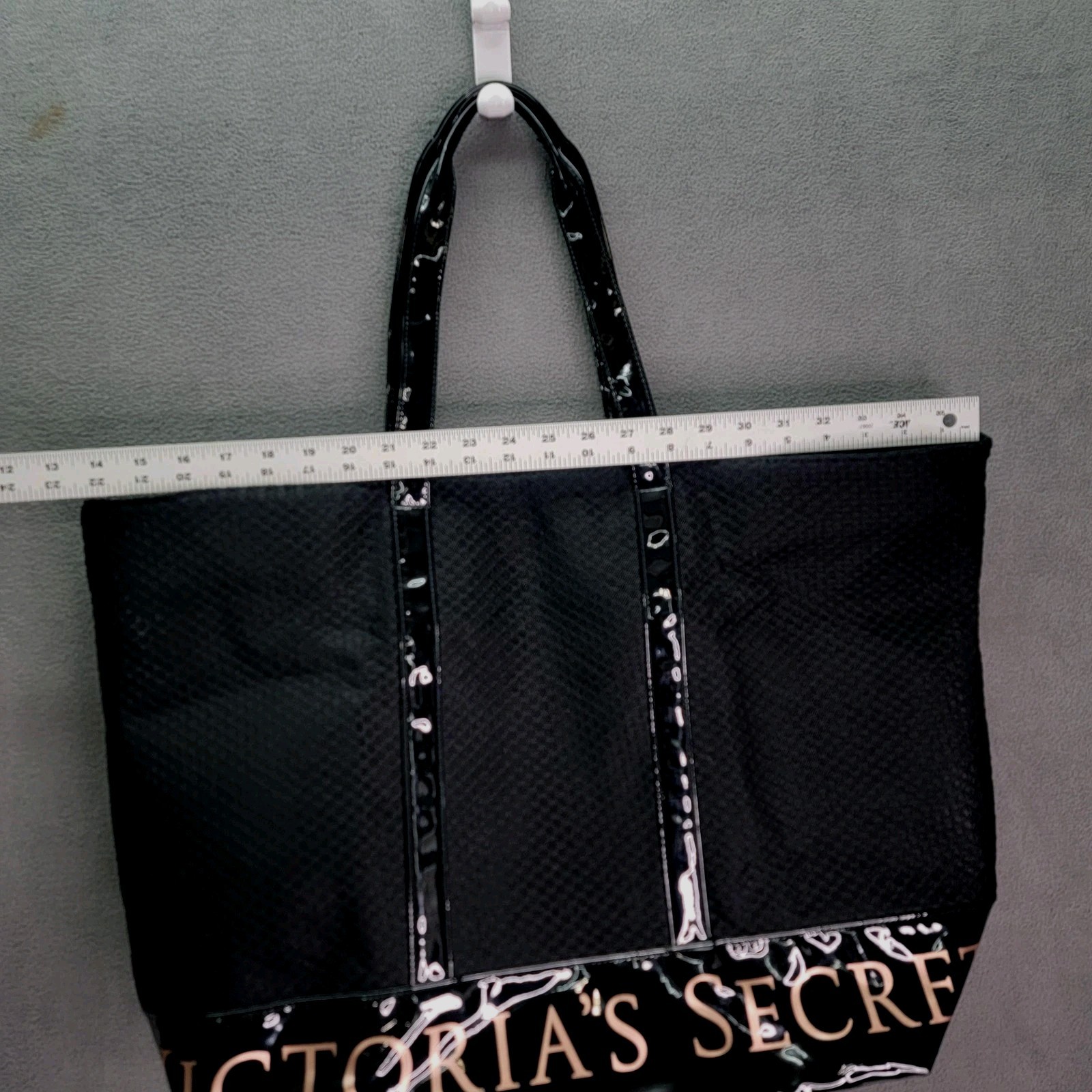 Victoria’s Secret Tote Bag Womens Large Black Mesh Logo PVC Zip Shoulder Travel