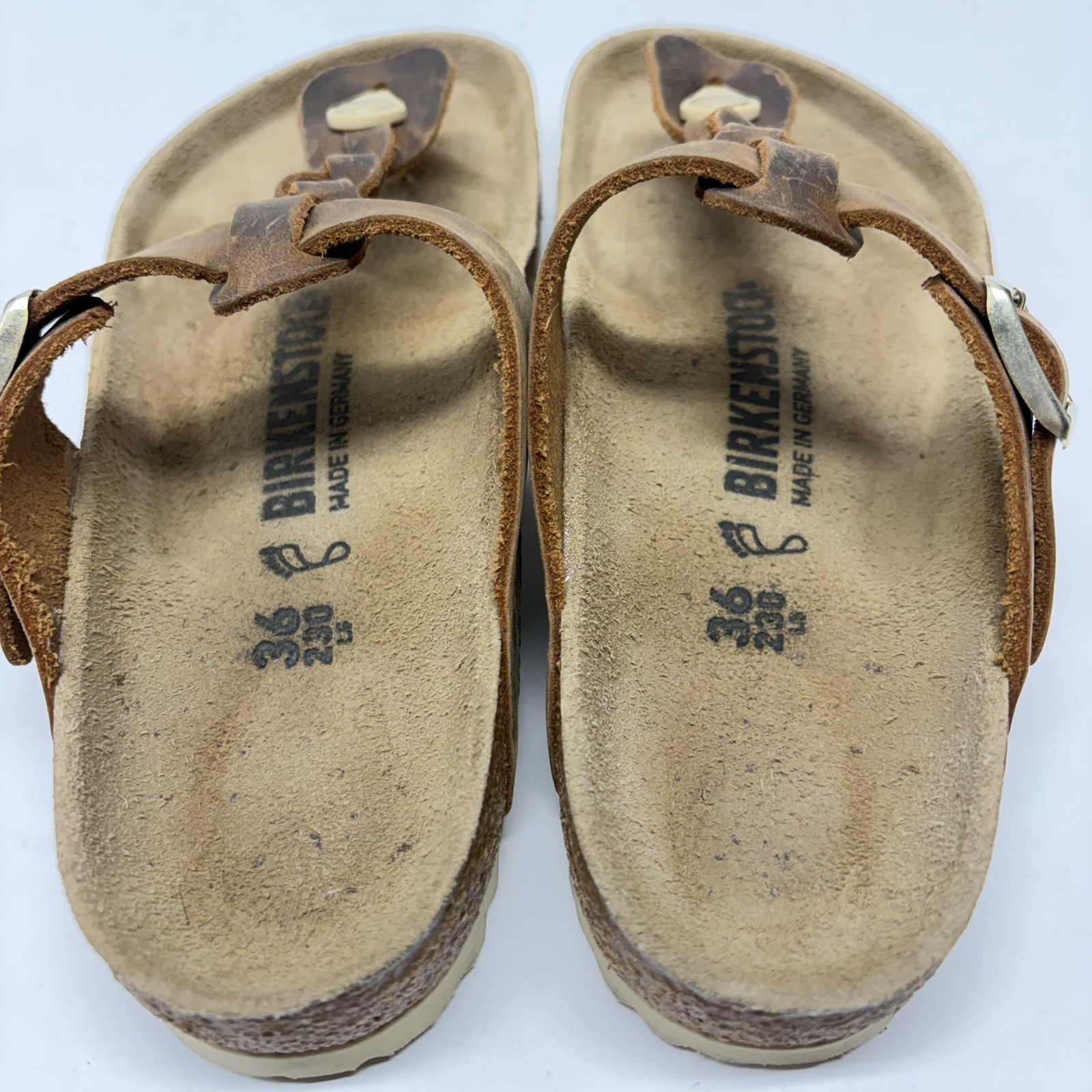 Birkenstock Gizeh Braided Women Sz 36 L5 Reg Brown Oiled Leather Thong Sandals