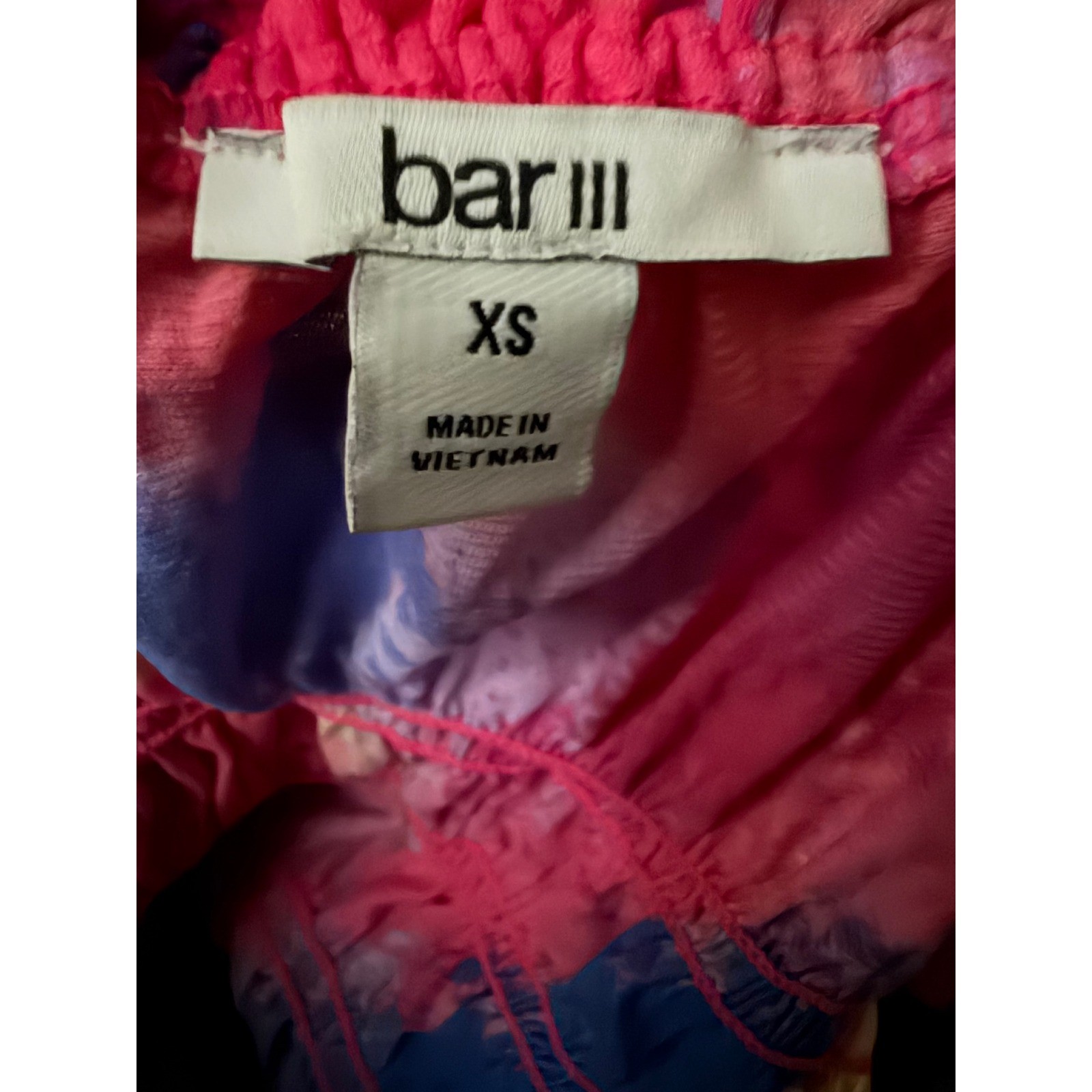 Bar III Women Tie Dye Smocked Puff Sleeve Crop Top Pink Blue XS