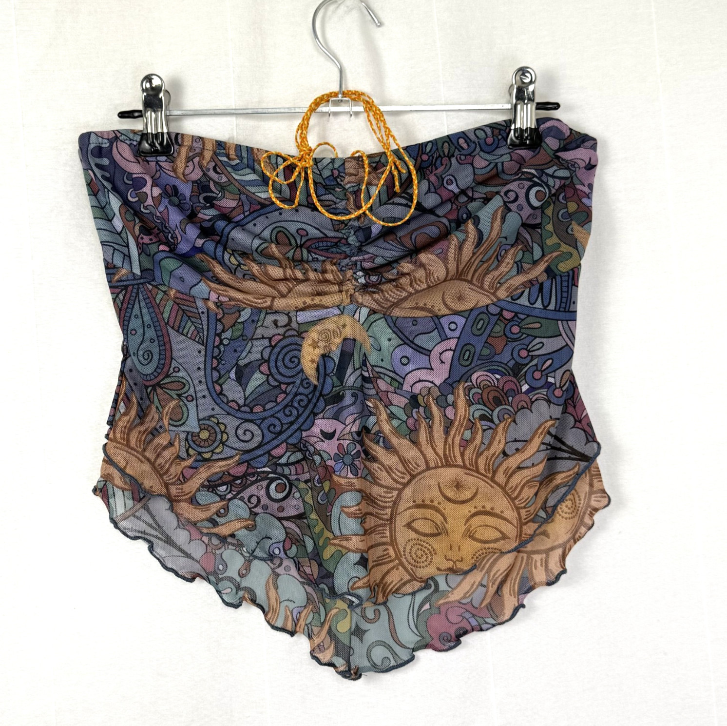 Romwe Halter Top Womens Sz S Multicolor Sheer Celestial Ruched Whimsy Crop