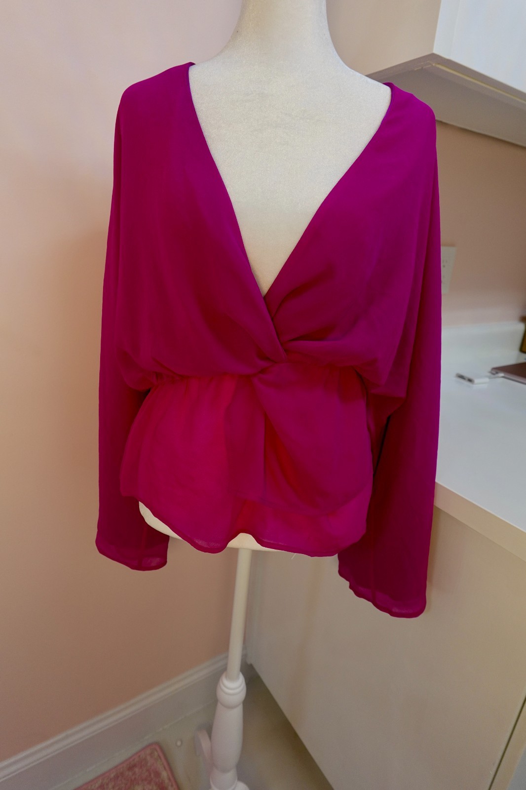 House Of Harlow 1960 x Revolve Anya Blouse in Magenta Peplum plunging v neck