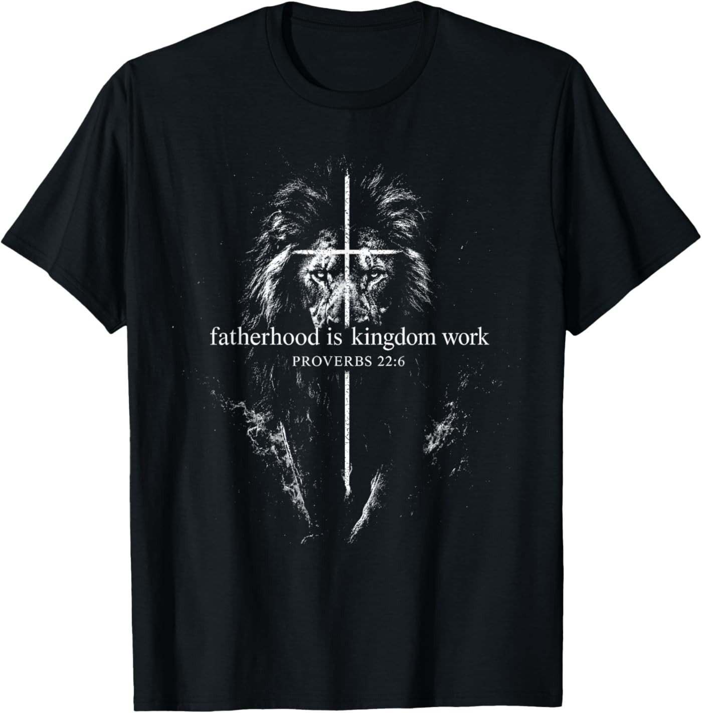 Fatherhood is Kingdom Work Retro Faith Based Lion Cross T-Shirt