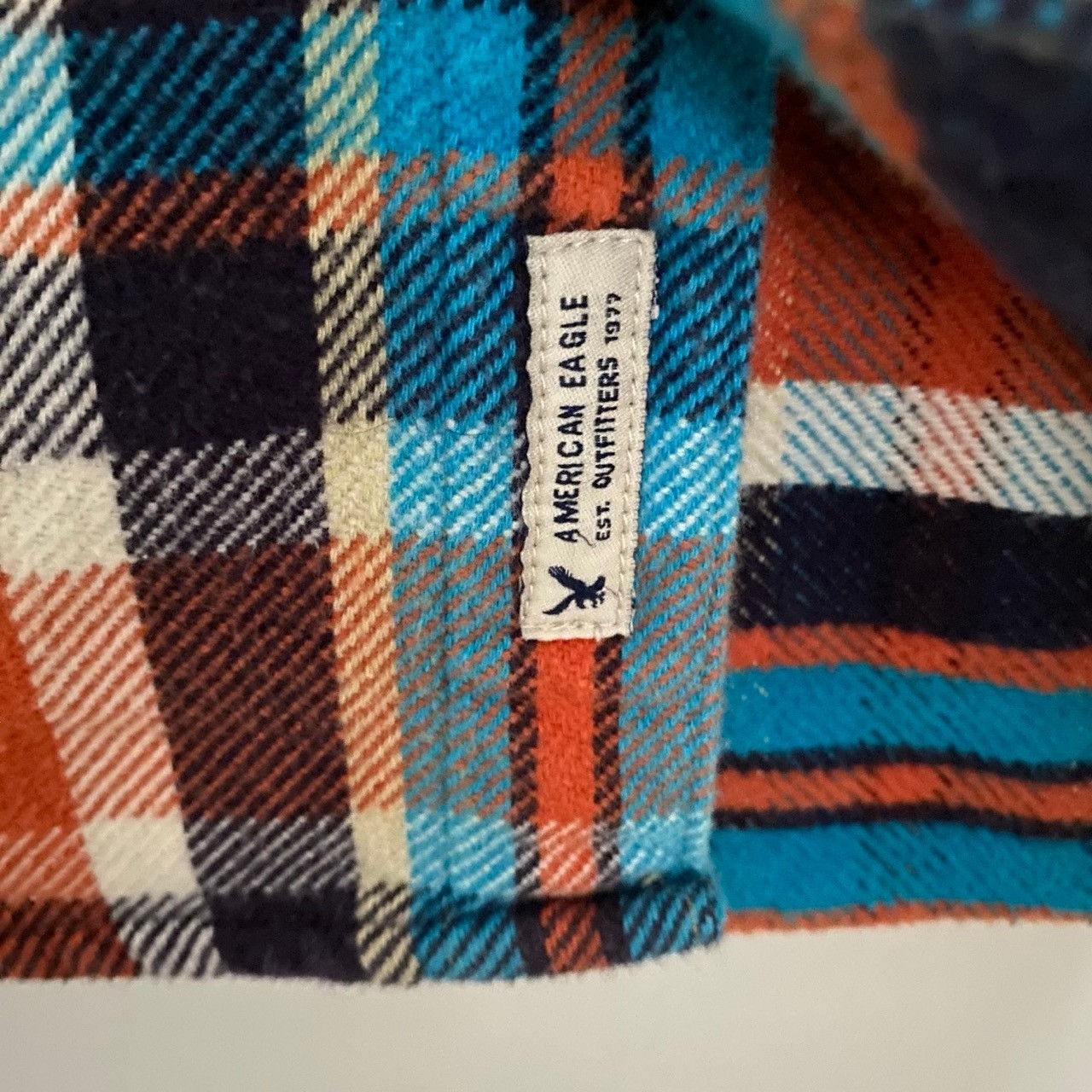 American Eagle Outfitters Plaid Flannel Button Up Shirt Shacket Orange Blue XS