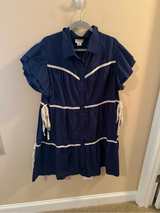 Chic Soul navy tier lace trim cotton dress size 3X